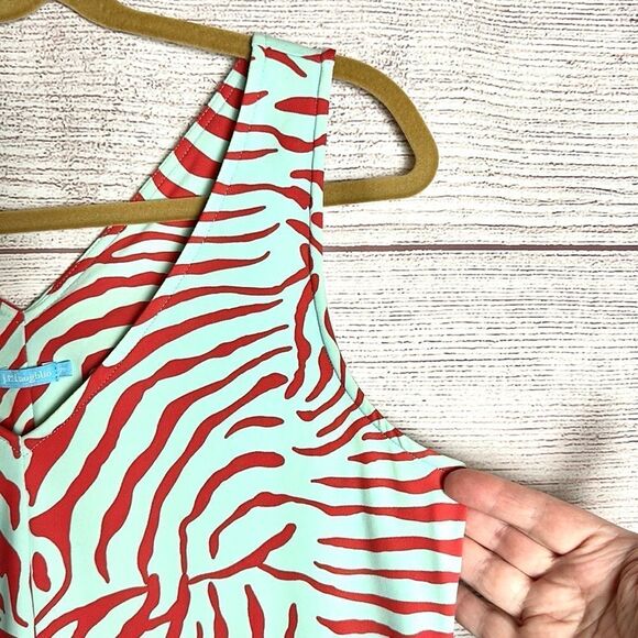 J. McLaughlin Sheath Dress Turquoise Red Zebra Print Sleeveless V-neck Summer M - Picture 5 of 12